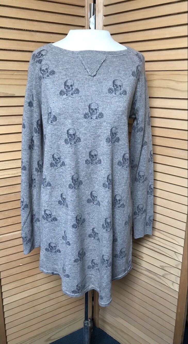 360 CASHMERE 100% Skulls & Roses Long Sleeve Sweater Dress Size Small